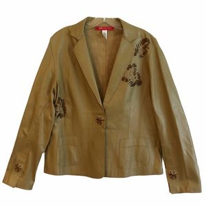 Anne Klein Tan Leather Woven Blazer Jacket L